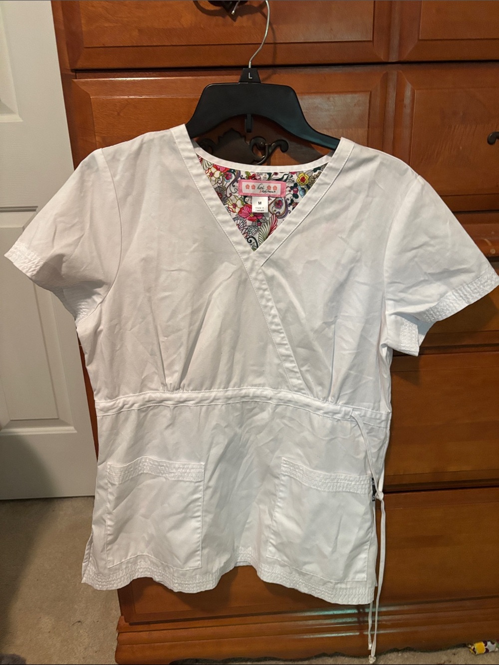 koi White scrub set. mock Wrap Scrub Top and cargo pants